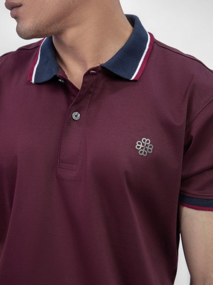 Maroon Interlock Polo With Contrasting Navy Collar Brumano Pakistan