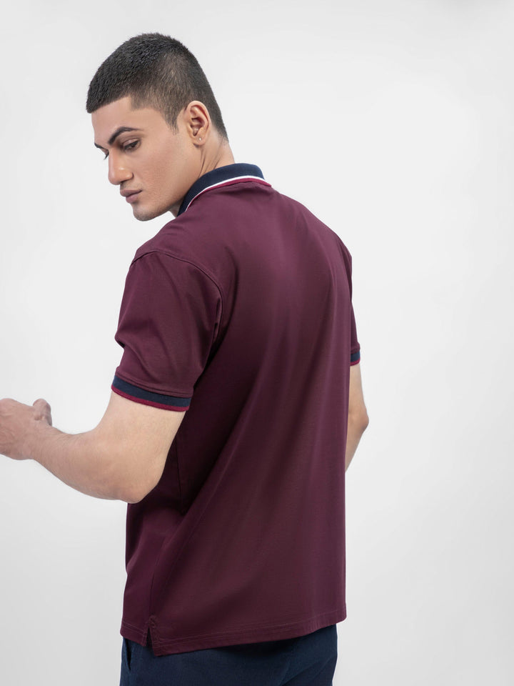 Maroon Interlock Polo With Contrasting Navy Collar Brumano Pakistan