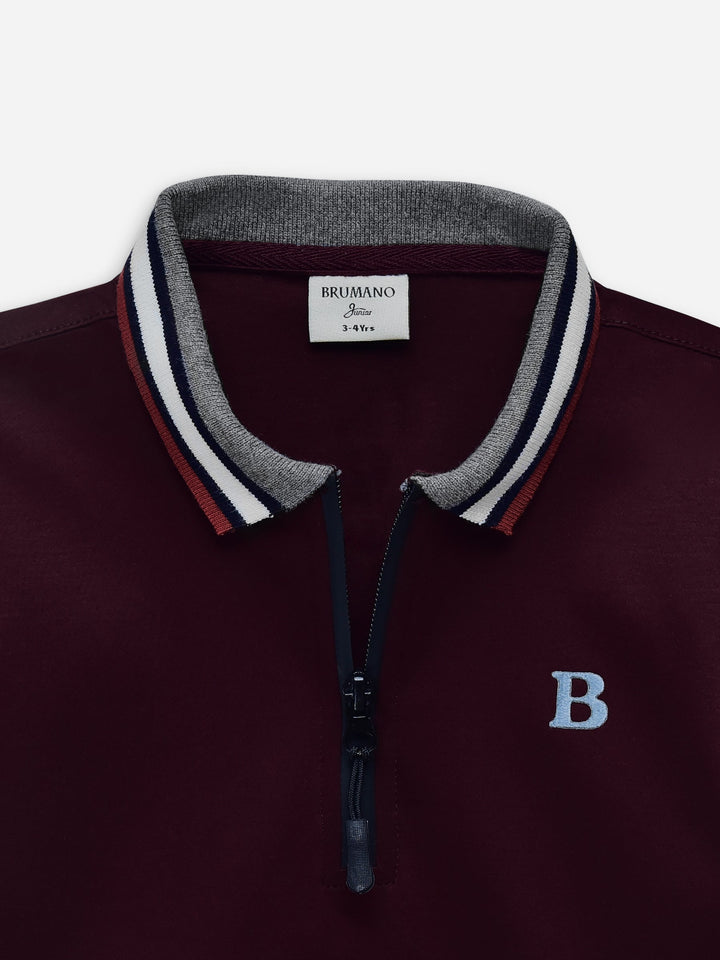 Maroon Interlock Zipper Polo With Contrasting Collar Brumano Pakistan