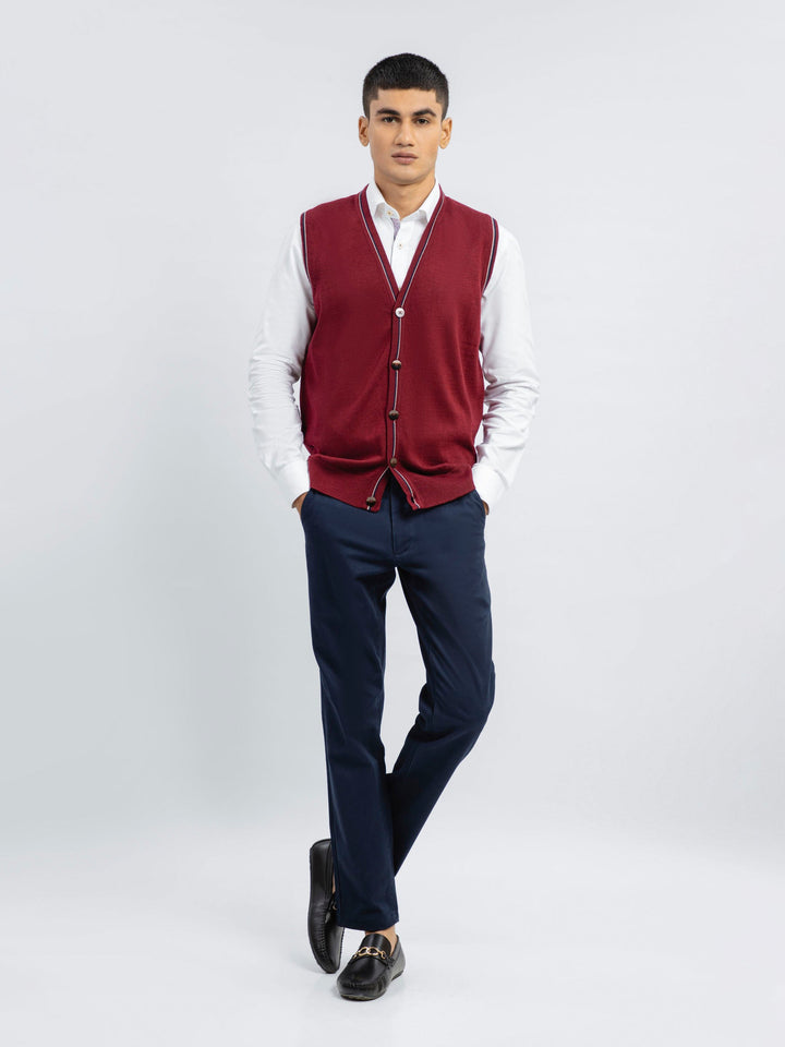 Maroon Wool Blended Sleeveless Cardigan Brumano Pakistan