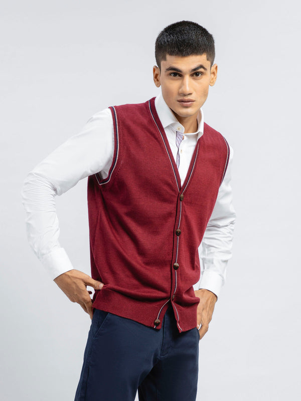 Maroon Wool Blended Sleeveless Cardigan Brumano Pakistan