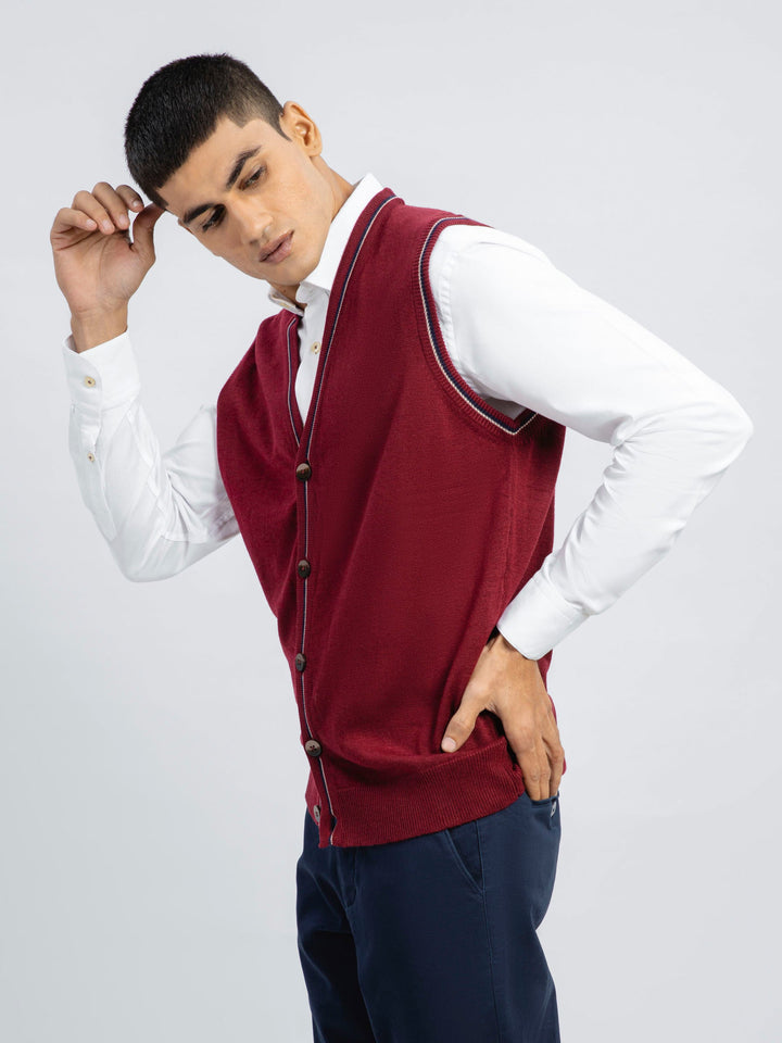 Maroon Wool Blended Sleeveless Cardigan Brumano Pakistan