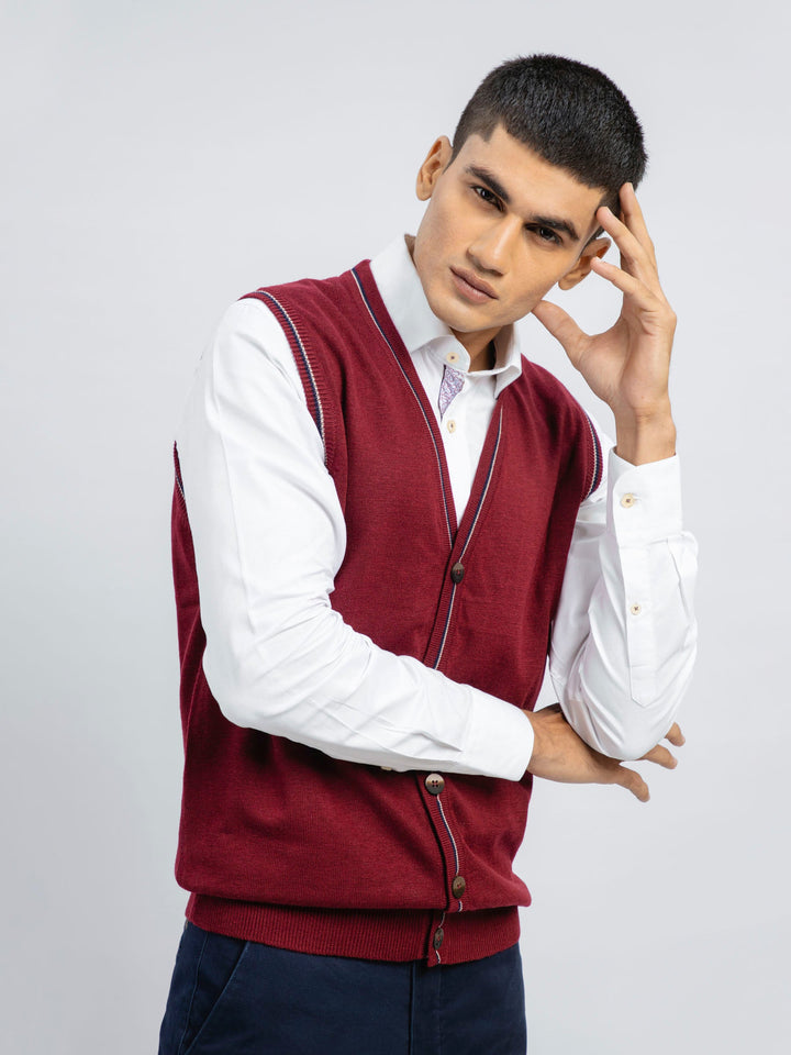 Maroon Wool Blended Sleeveless Cardigan Brumano Pakistan