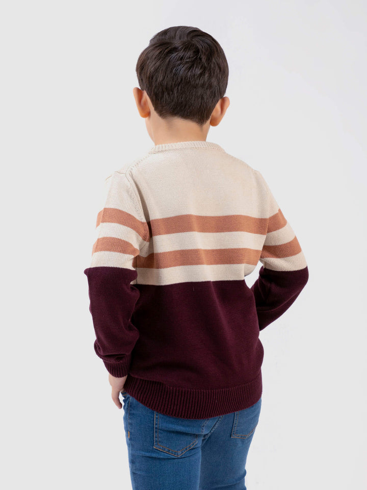 Maroon & Beige Striped Crew Neck Casual Jumper Brumano Pakistan