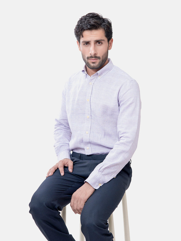 Mauve Checkered Cotton Linen Shirt Brumano Pakistan