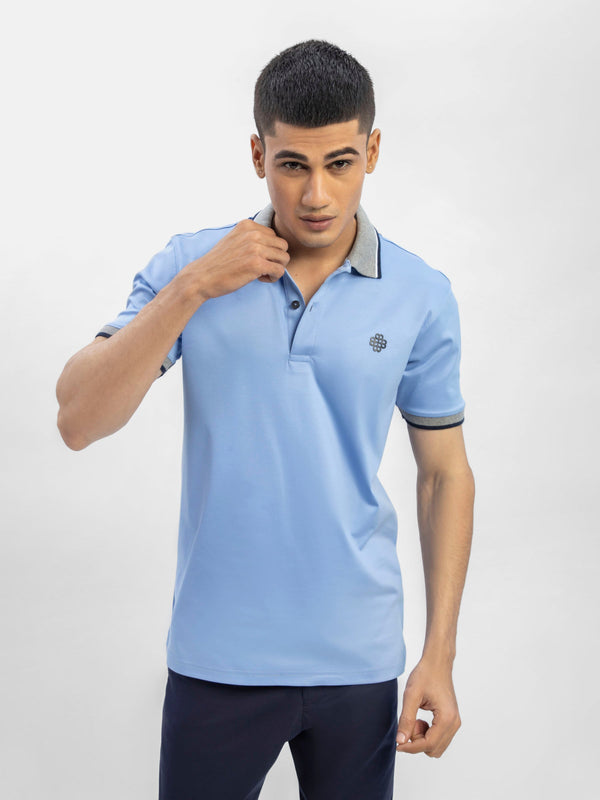 Mid Blue Interlock Polo With Contrasting Grey Collar Brumano Pakistan