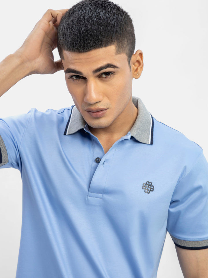 Mid Blue Interlock Polo With Contrasting Grey Collar Brumano Pakistan