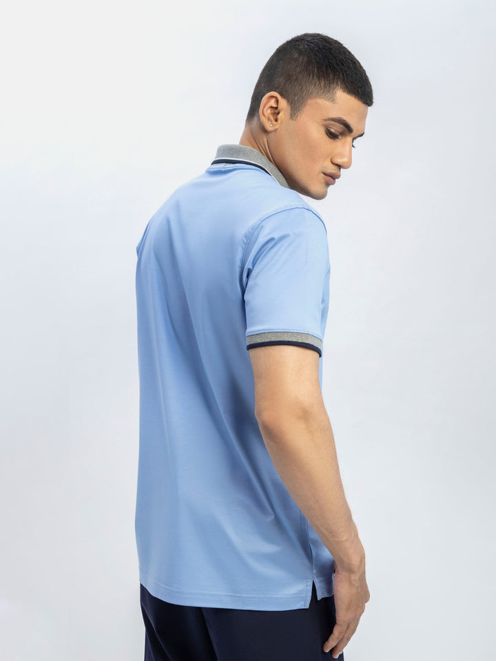 Mid Blue Interlock Polo With Contrasting Grey Collar Brumano Pakistan