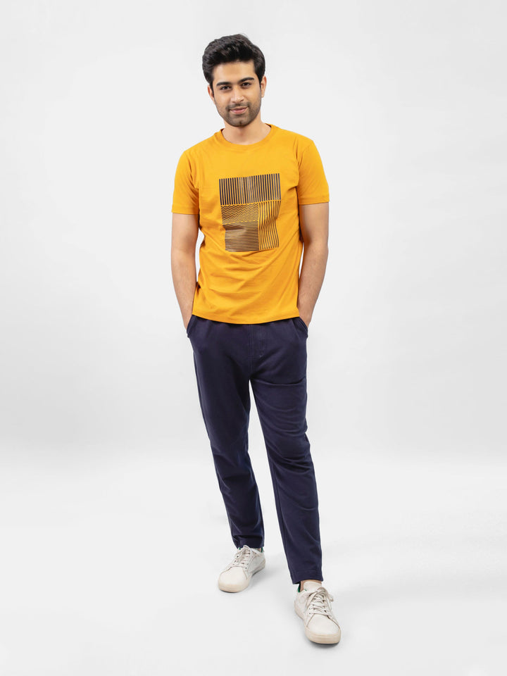 Mustard Abstract 3d Printed Crew Neck T-Shirt Brumano Pakistan