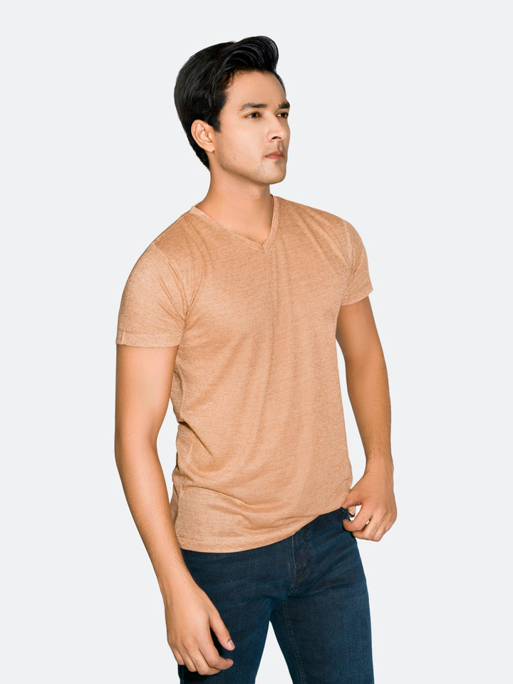 Mustard Light Weight V-Neck T-Shirt Brumano Pakistan