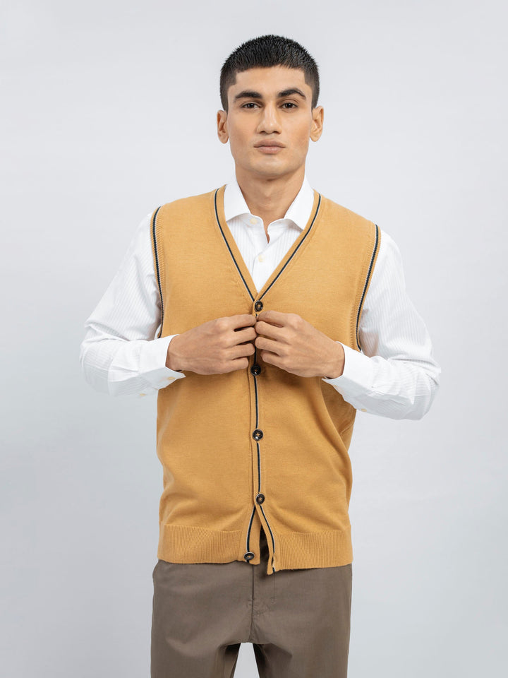 Mustard Wool Blended Sleeveless Cardigan Brumano Pakistan