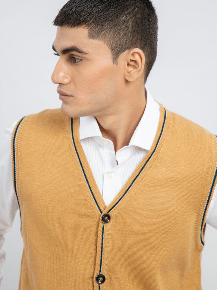 Mustard Wool Blended Sleeveless Cardigan Brumano Pakistan