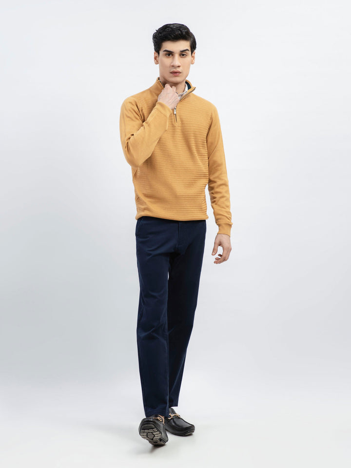 Mustard Wool Textured Half-Zip Sweater Brumano Pakistan