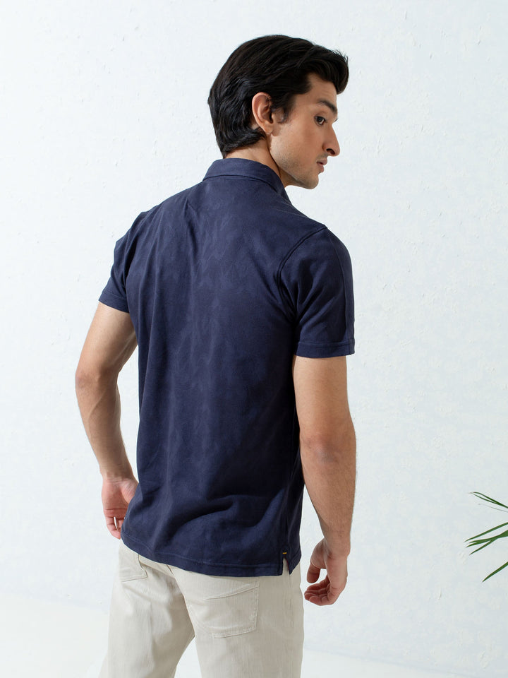 Navy Blue Jacquard Polo Shirt With Detailing Brumano Pakistan