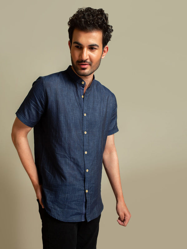 Navy Mao Collar Half Sleeve Shirt Brumano Pakistan