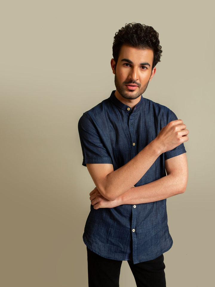 Navy Mao Collar Half Sleeve Shirt Brumano Pakistan