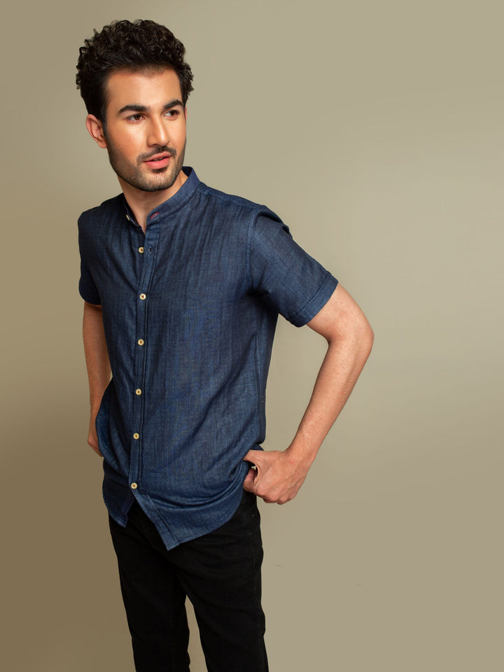 Navy Mao Collar Half Sleeve Shirt Brumano Pakistan