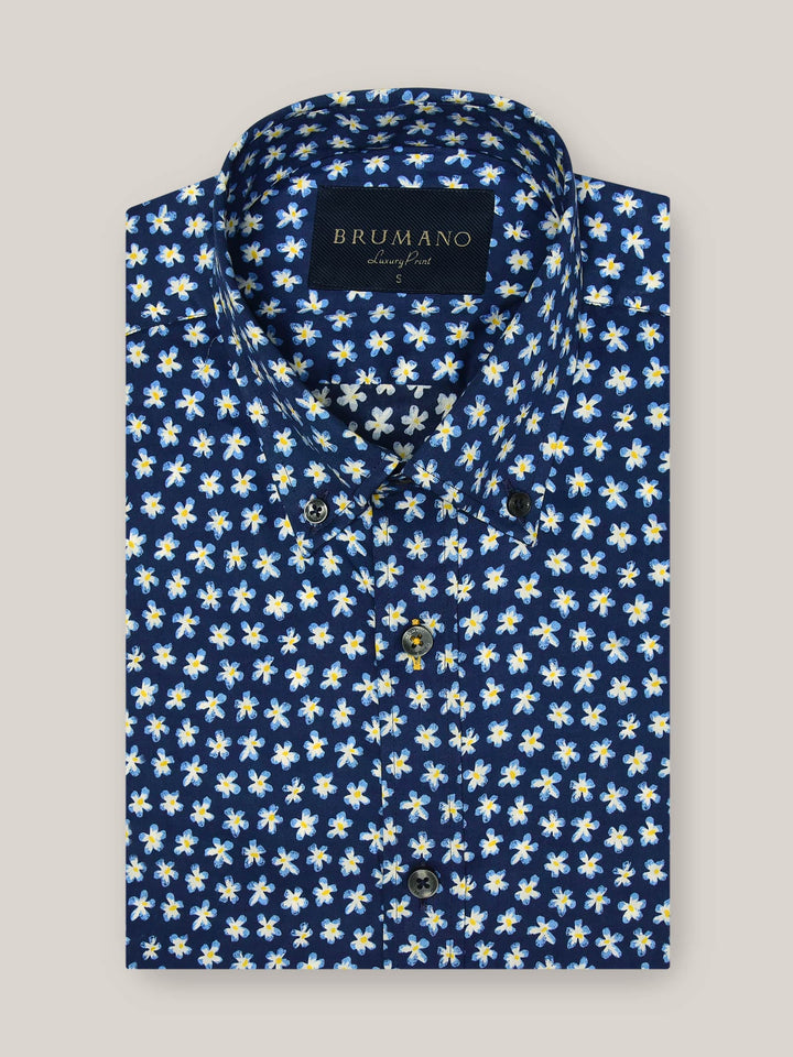 Navy & Yellow Floral Printed Shirt Brumano Pakistan