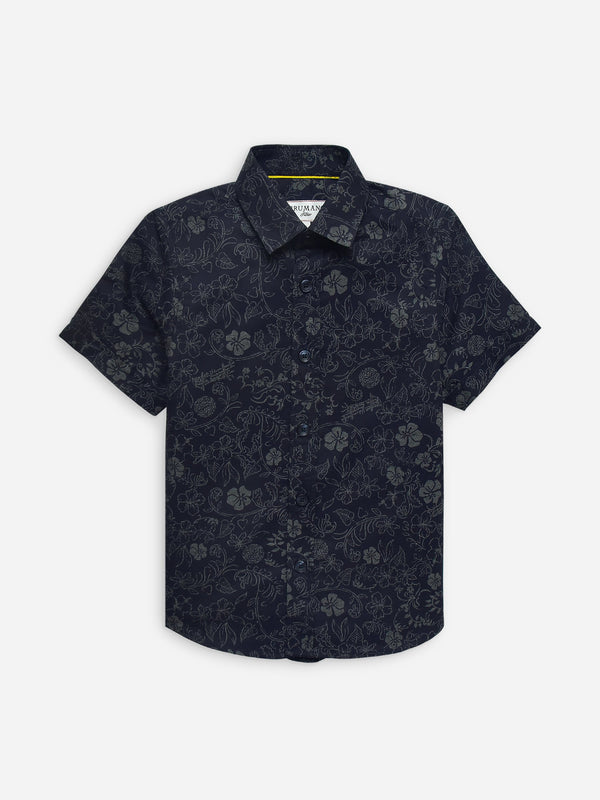 Navy Blue Bold Printed Half Sleeve Casual Shirt