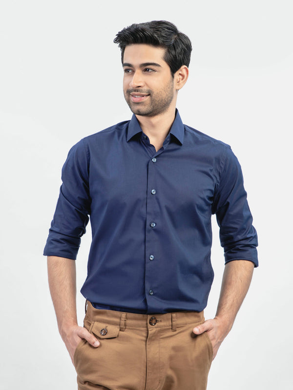 Navy Blue Classic Satin Formal Shirt Brumano Pakistan