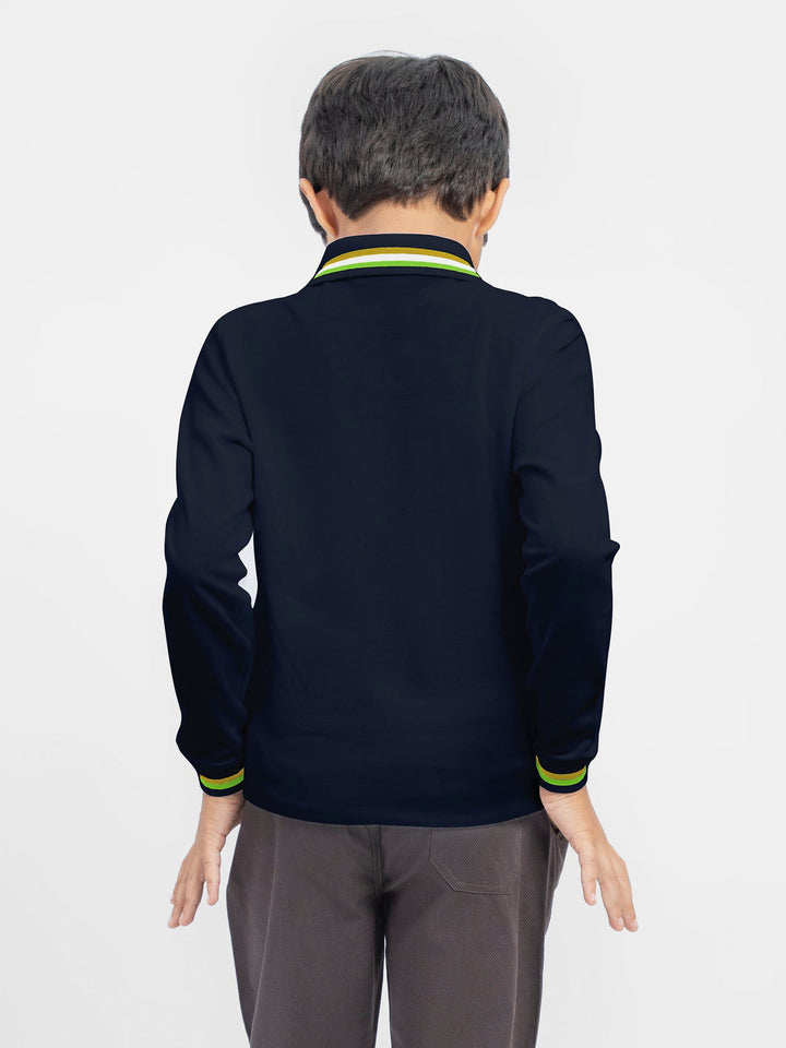 Navy Blue Contrasting Tipped Long Sleeve Pique Polo Brumano Pakistan