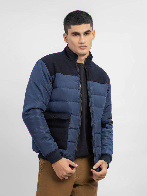 Navy Blue Contrasting Wool Puffer Jacket Brumano Pakistan