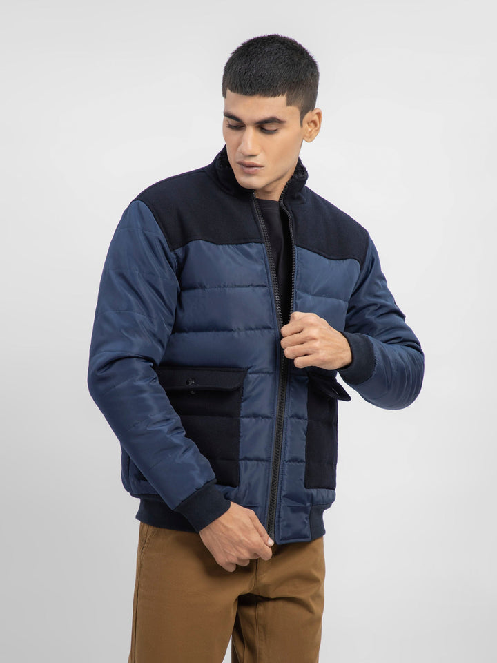 Navy Blue Contrasting Wool Puffer Jacket Brumano Pakistan