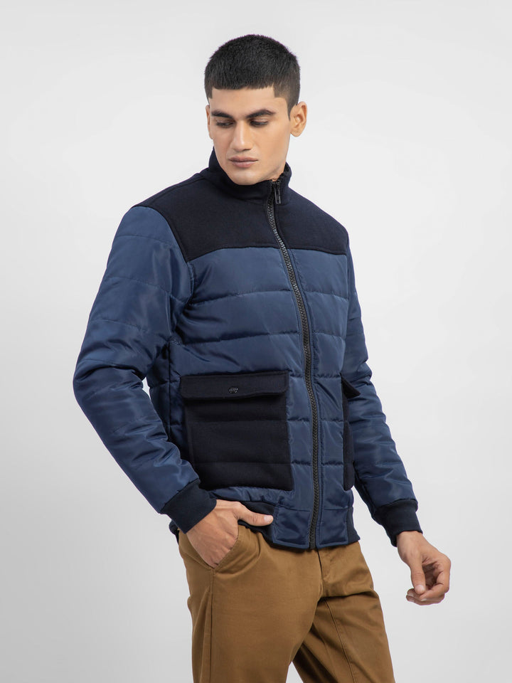 Navy Blue Contrasting Wool Puffer Jacket Brumano Pakistan