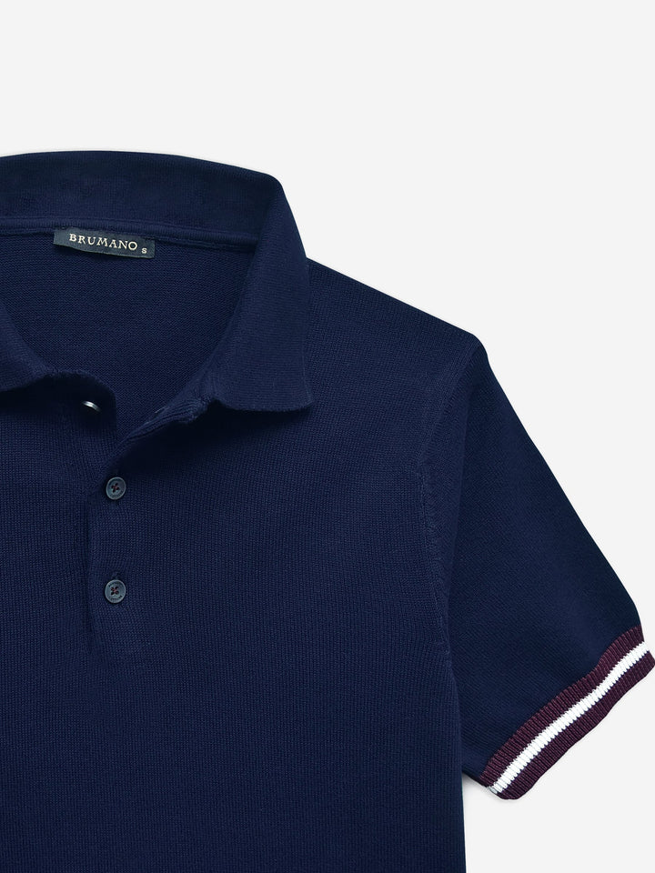 Navy Blue Flat Knit Polo With Contrasting Rib Brumano Pakistan