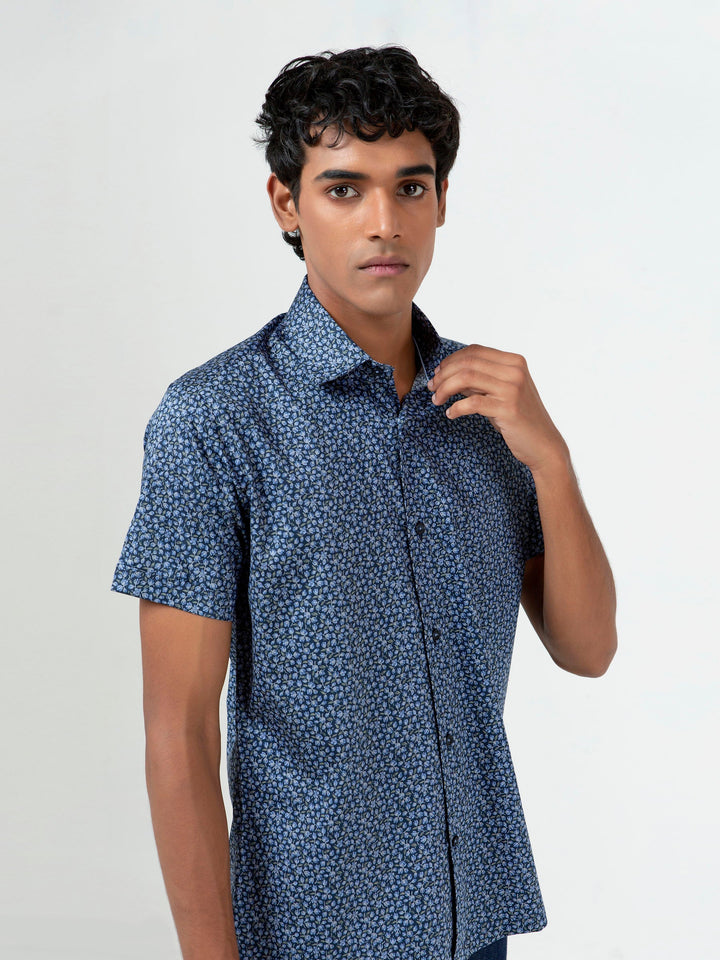 Navy Blue Floral Printed Half Sleeve Shirt Brumano Pakistan