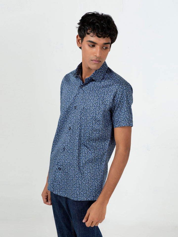 Navy Blue Floral Printed Half Sleeve Shirt Brumano Pakistan