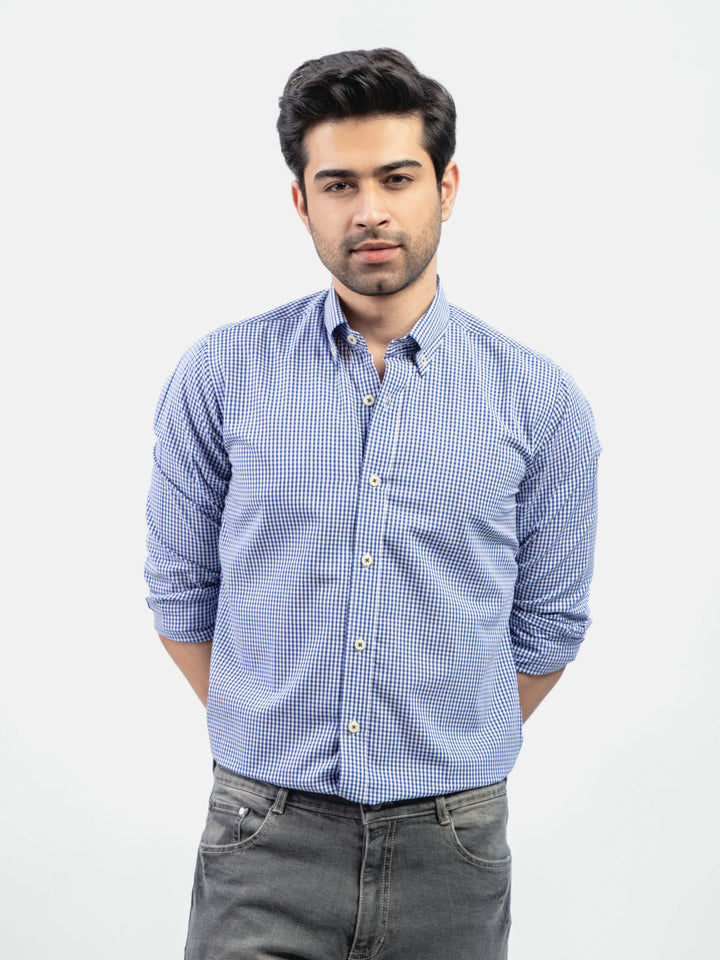 Navy Blue Gingham Button Down Shirt Brumano Pakistan