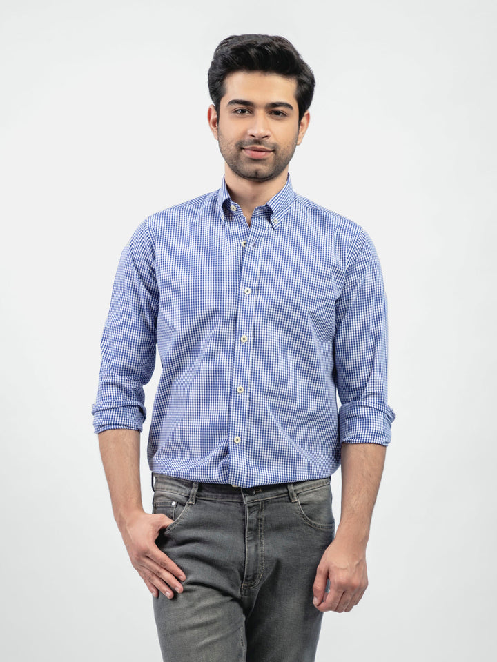 Navy Blue Gingham Button Down Shirt Brumano Pakistan