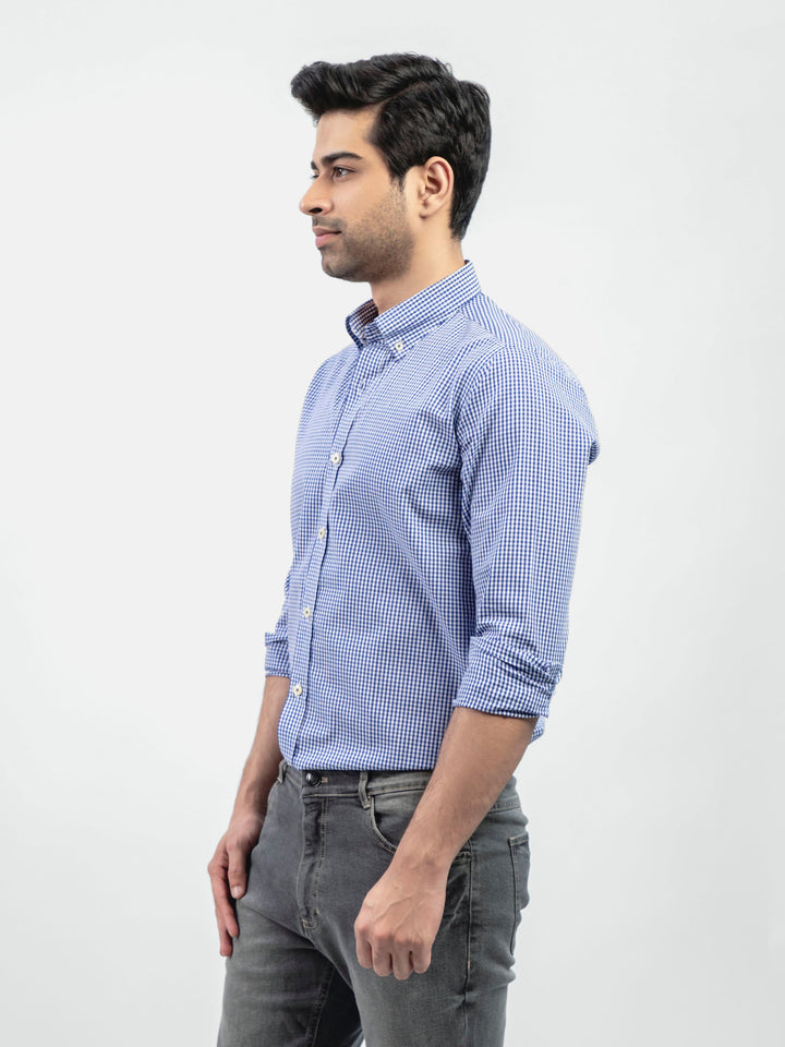 Navy Blue Gingham Button Down Shirt Brumano Pakistan