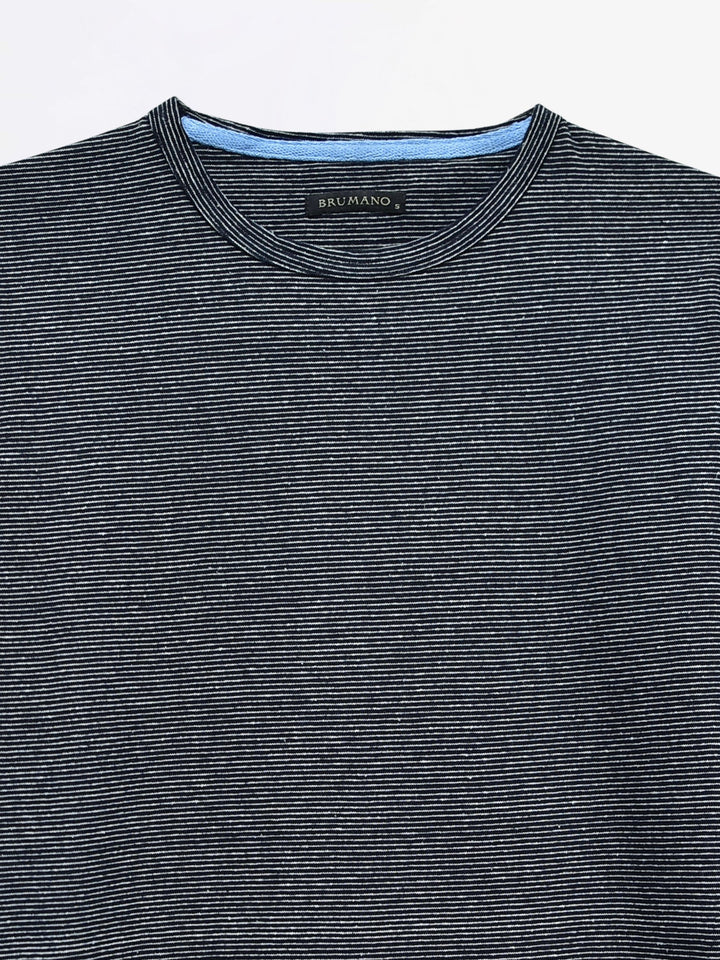 Navy Blue Indigo Striped Long Sleeve T-Shirt Brumano Pakistan