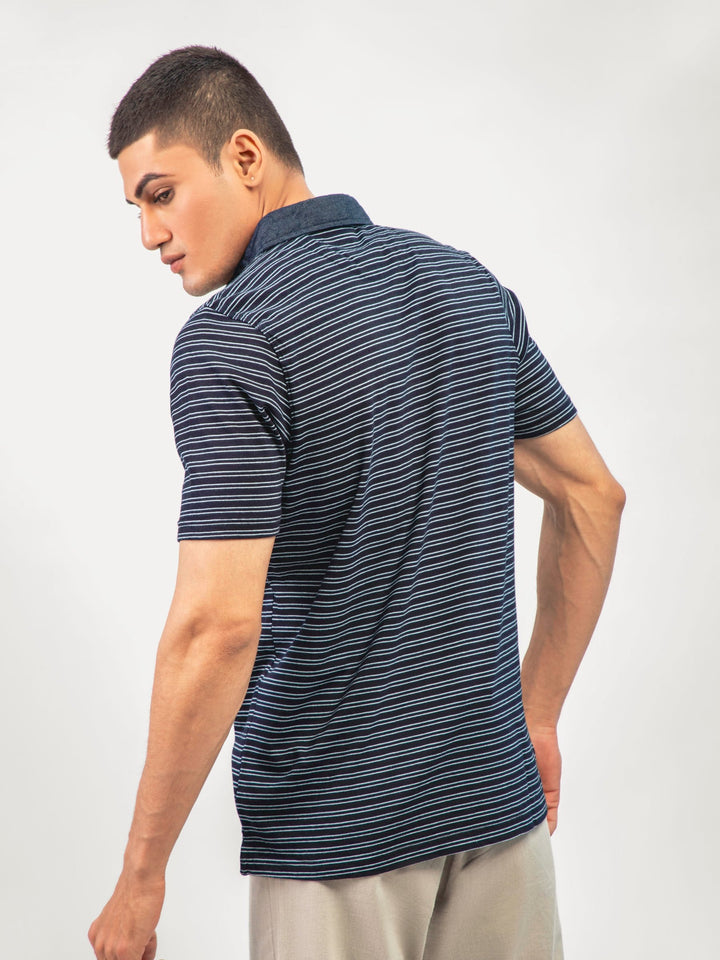 Navy Blue Indigo Striped Polo Shirt Slimfit Brumano Pakistan