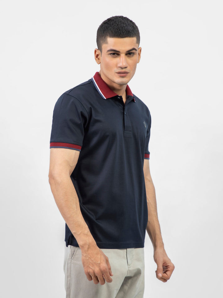 Navy Blue Interlock Polo With Contrasting Maroon Collar Brumano Pakistan