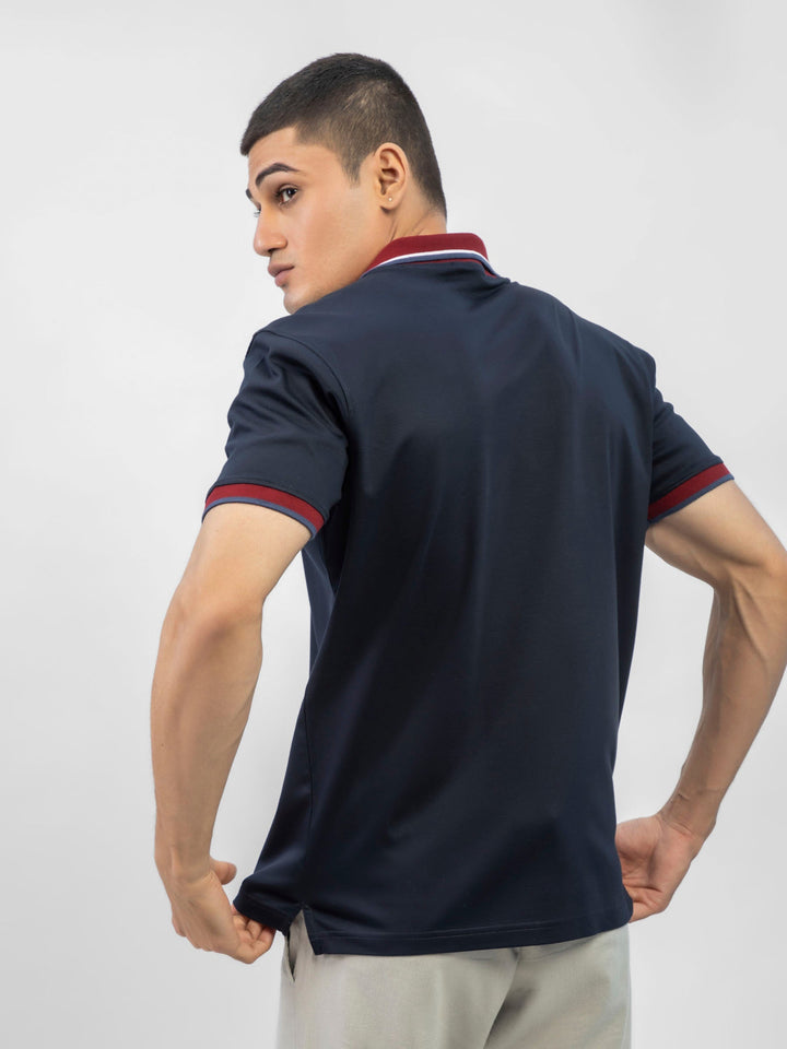 Navy Blue Interlock Polo With Contrasting Maroon Collar Brumano Pakistan