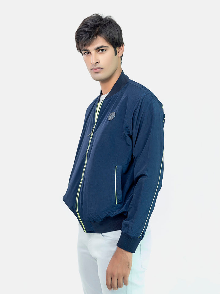 Navy Blue Light Bomber Jacket With Neon Detailing Brumano Pakistan