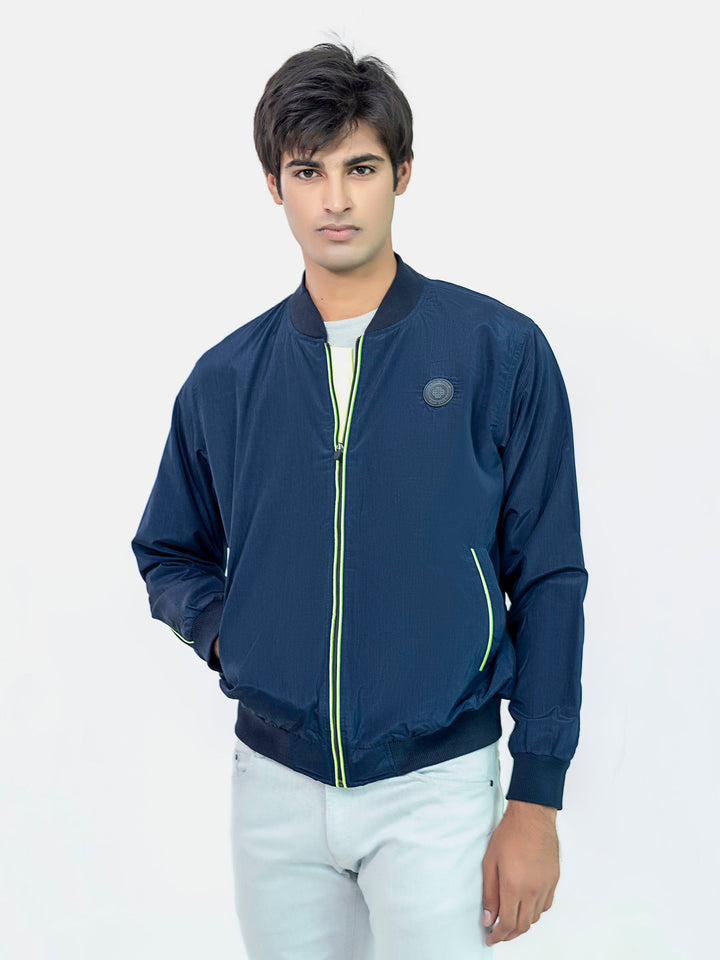 Navy Blue Light Bomber Jacket With Neon Detailing Brumano Pakistan