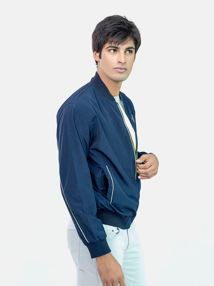 Navy Blue Light Bomber Jacket With Neon Detailing Brumano Pakistan