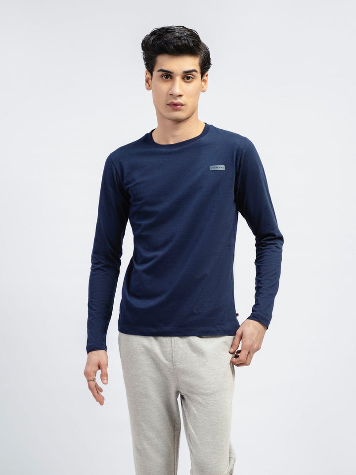 Navy Blue Long Sleeve Crew Neck T-Shirt Brumano Pakistan