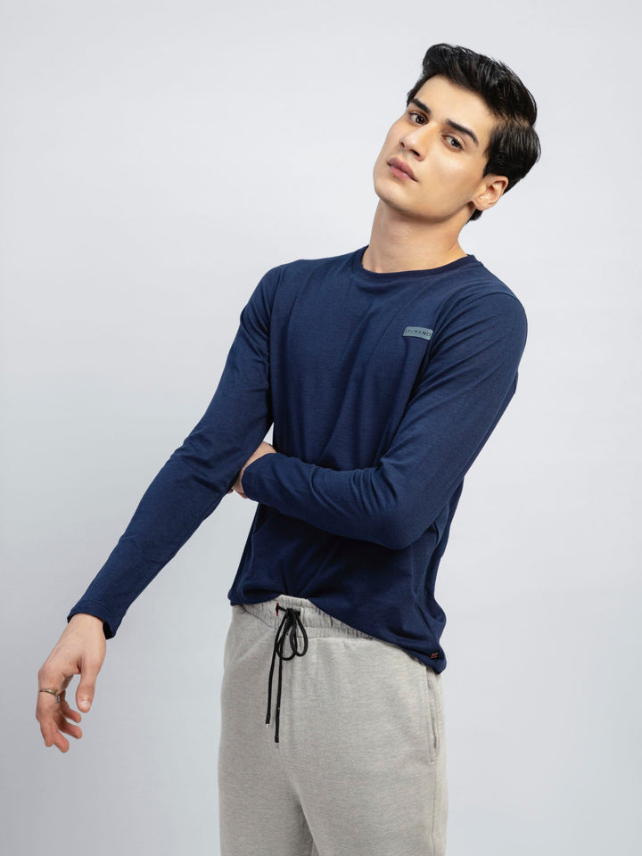 Navy Blue Long Sleeve Crew Neck T-Shirt Brumano Pakistan