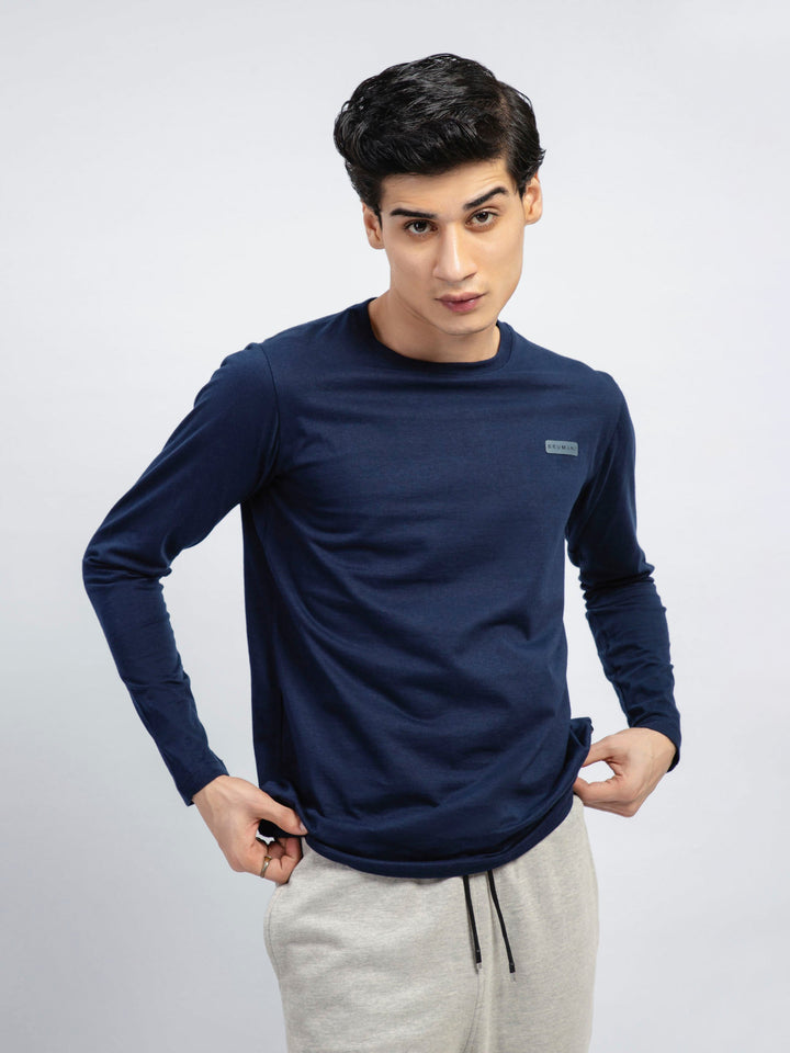 Navy Blue Long Sleeve Crew Neck T-Shirt Brumano Pakistan