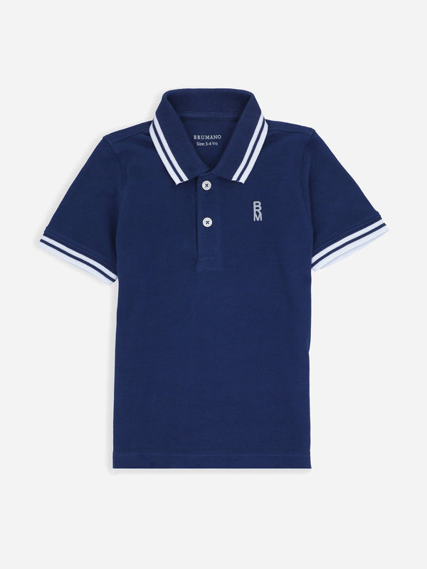 Navy Blue Pique Casual Tipped polo Brumano Pakistan