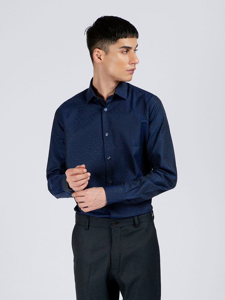 Navy Blue Polka Dot Formal Shirt Brumano pakistan