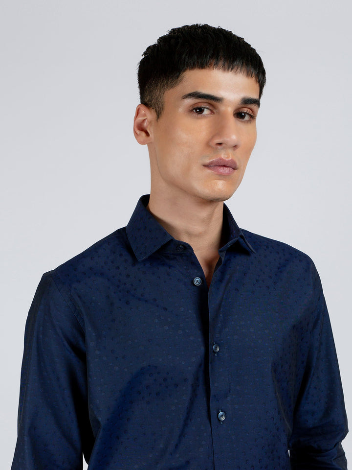 Navy Blue Polka Dot Formal Shirt Brumano pakistan