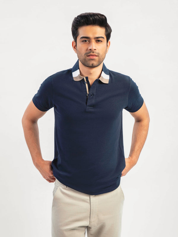 Navy Blue Polo With Sporty Brown Collar Brumano Pakistan