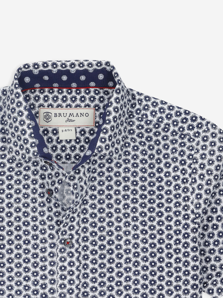 Navy Blue Printed Short Sleeve Casual Shirt Brumano Pakistan