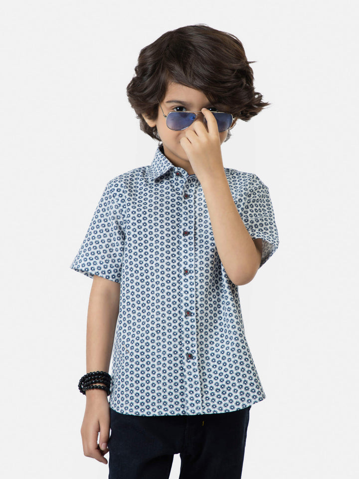 Navy Blue Printed Short Sleeve Casual Shirt Brumano Pakistan